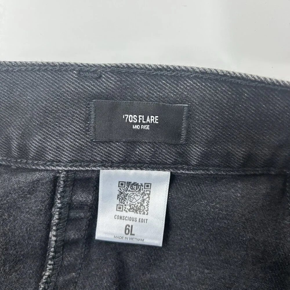 Express 70s Flare Jeans Women’s Size 6 Long 6L Black Mid‎ Rise - Picture 4 of 12